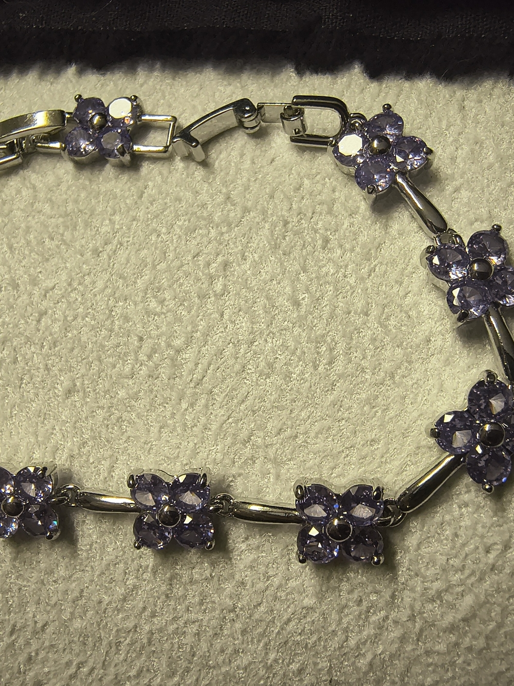 Silver Floral Bracelet with Lavender Stones